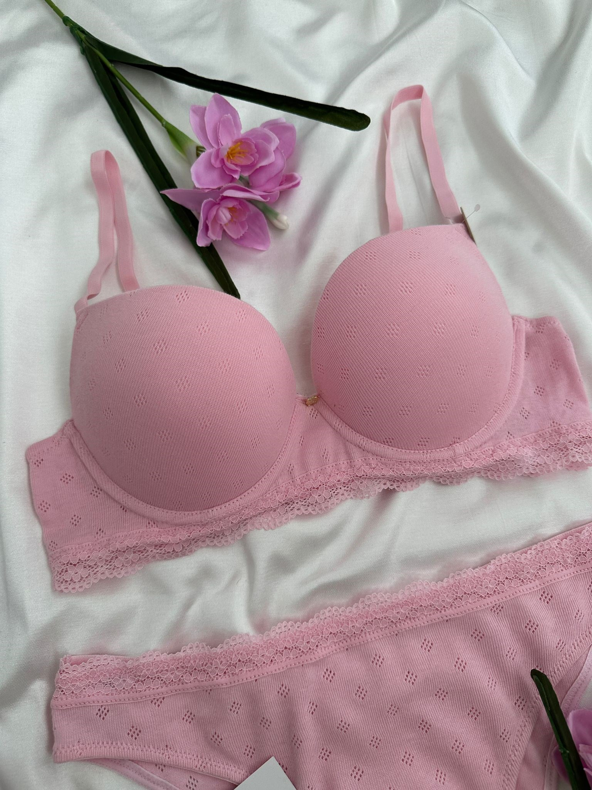 Pembe Cotton Destekli Sütyen Takım