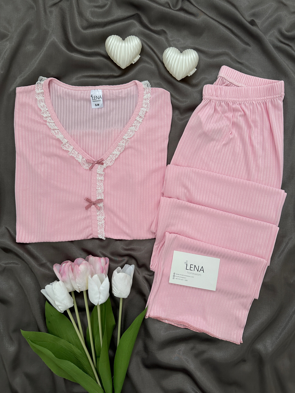 Pembe Dantel Detaylı Berlin Pijama Takımı