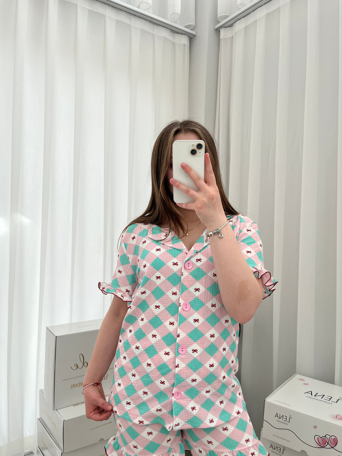 Pembe Ekose Bürümcük Şortlu Pijama Takımı