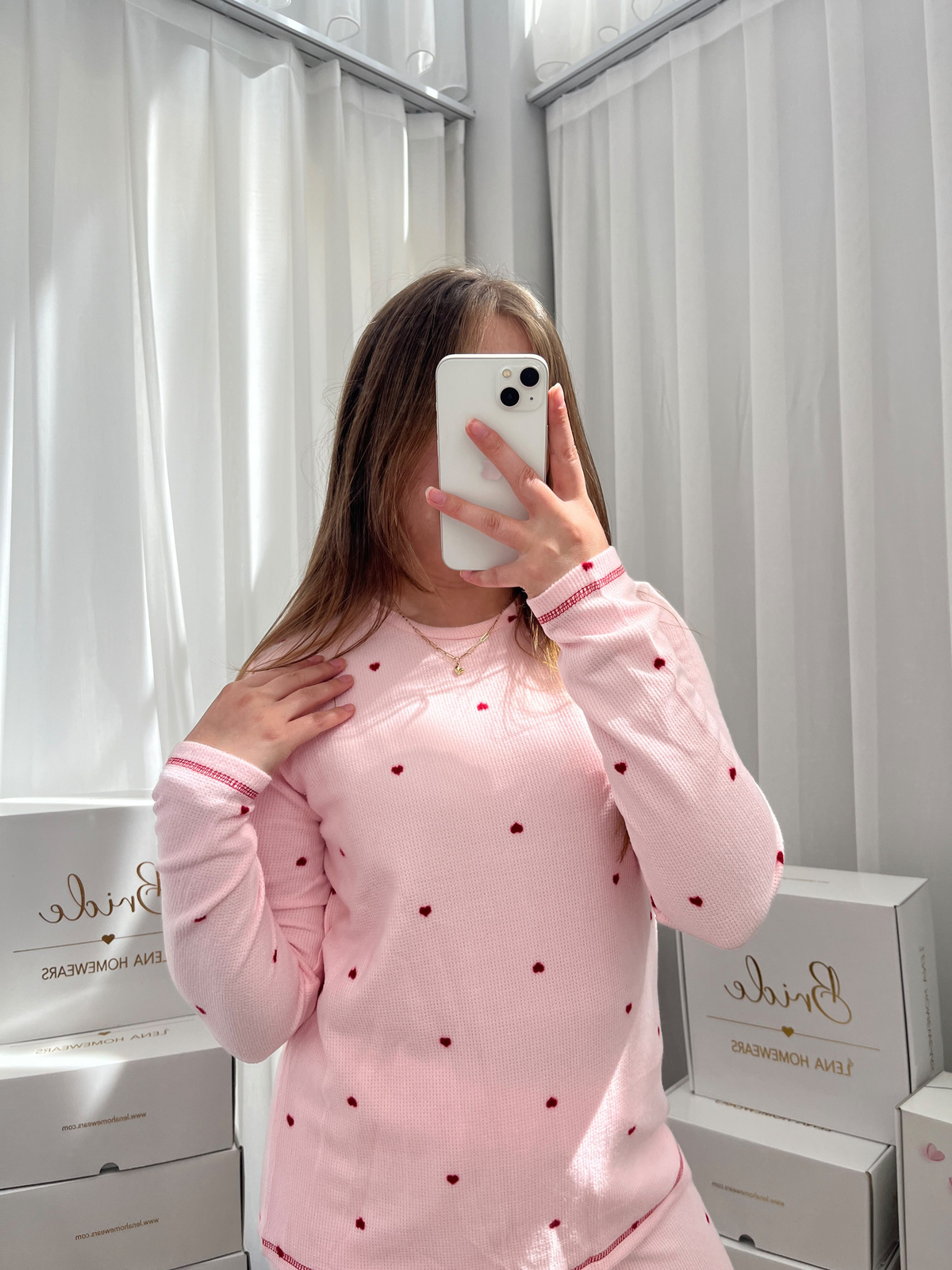 Pembe Kalp Desenli 4'lü Waffle Pijama Takımı