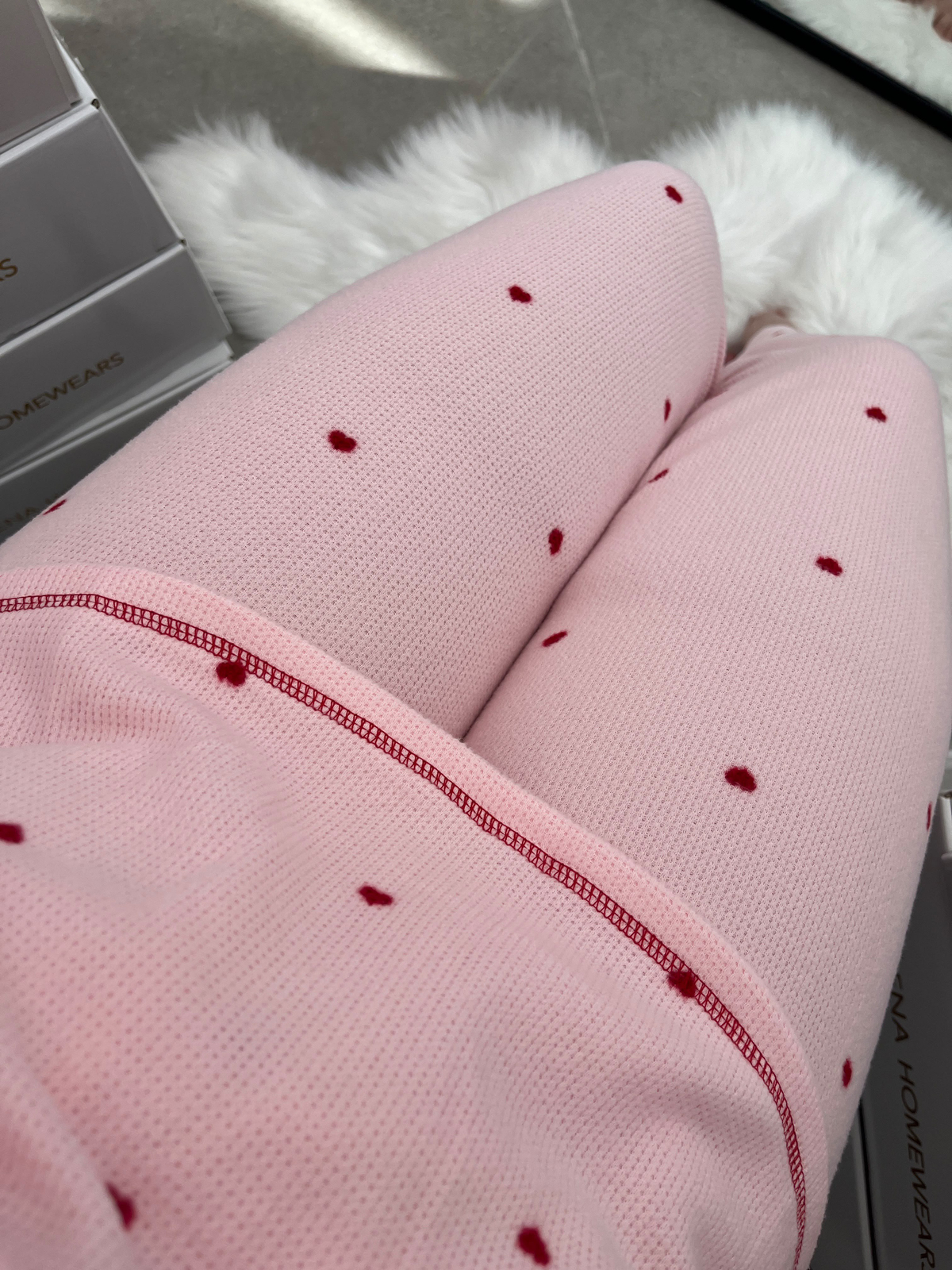 Pembe Kalp Desenli Waffle Pijama Takımı