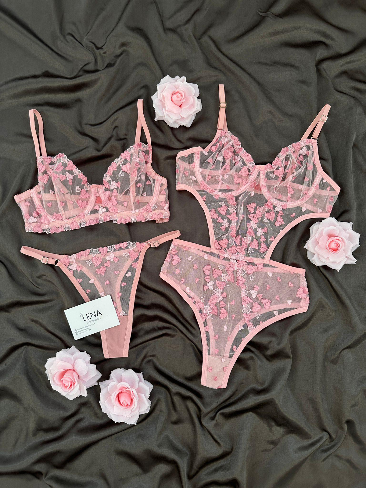 Pembe Kalp  Üçlü İç Çamaşır Seti 