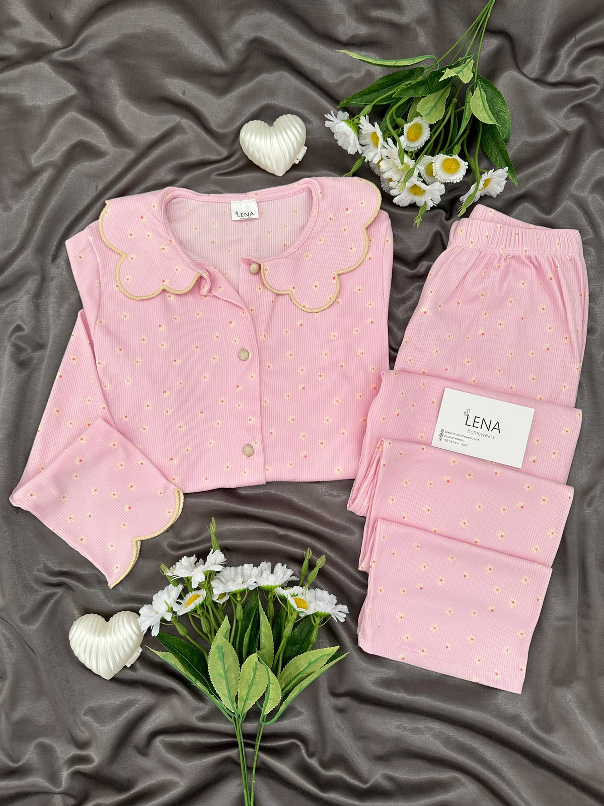 Pembe Nakış Uzun Kollu Berlin Pijama Takımı