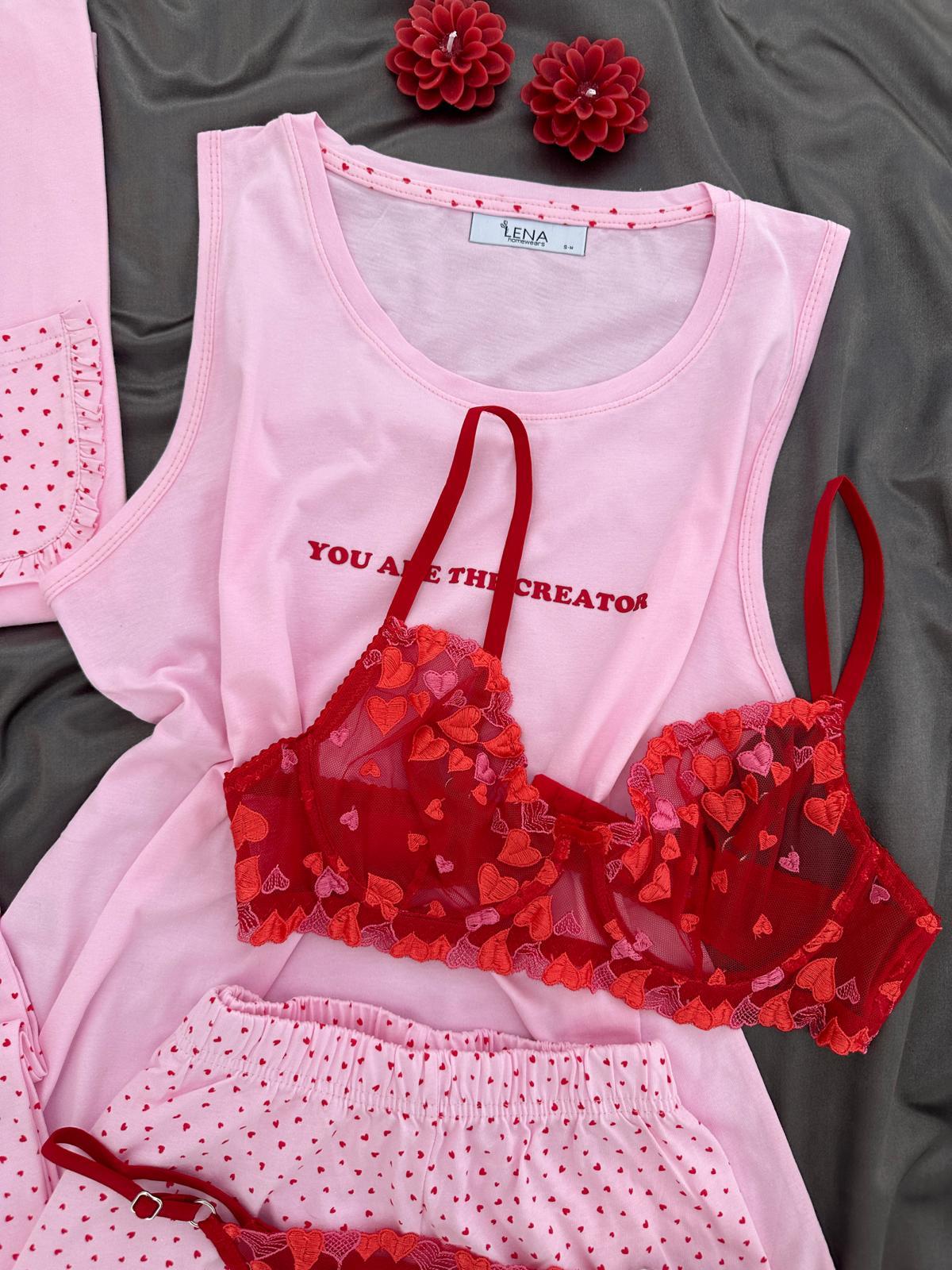 Pembe Spring 6'lı Kısa Kollu Pijama Takımı