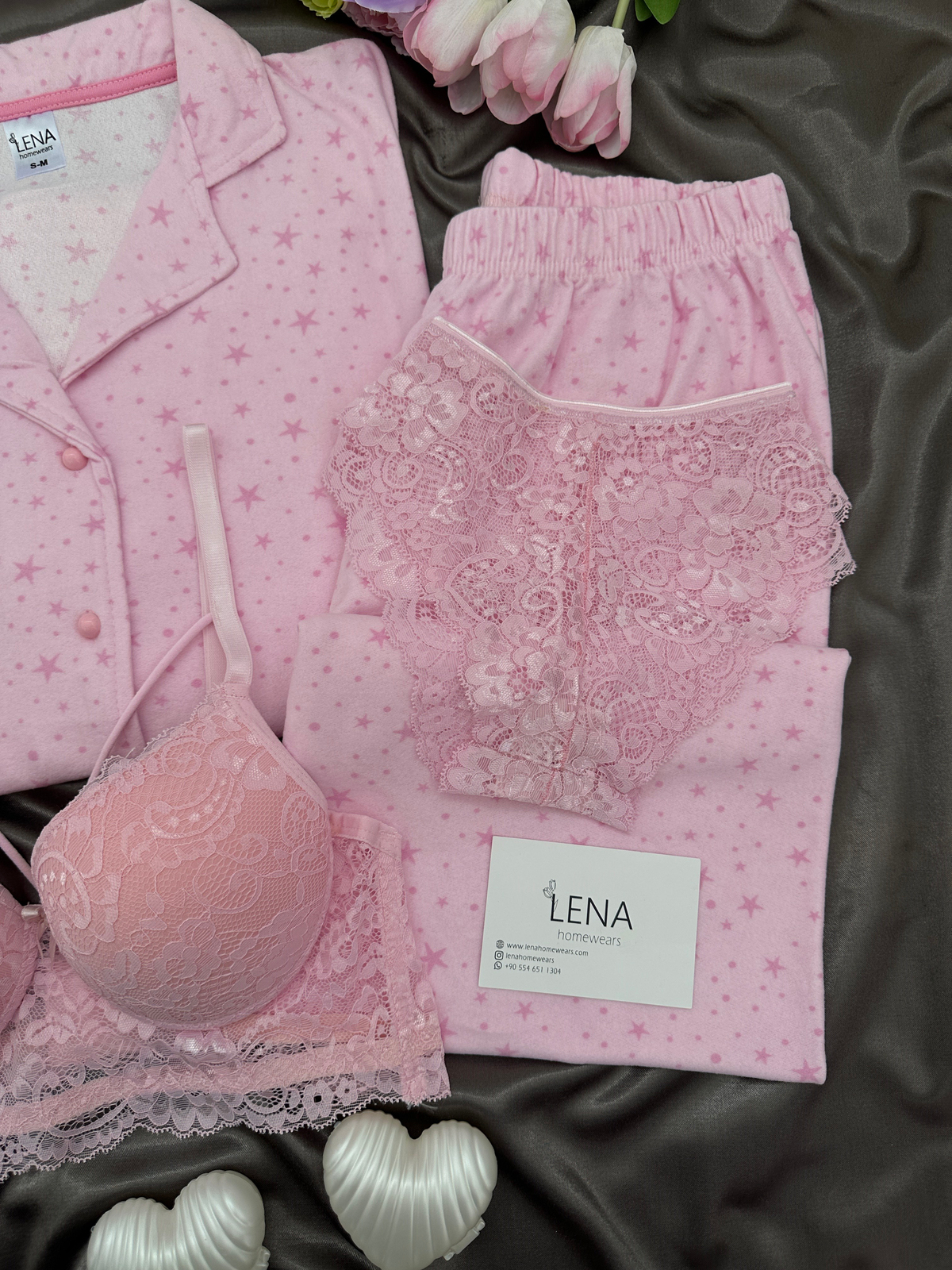 Pembe Yıldız Desenli 4'lü Termosoft Pijama Takımı