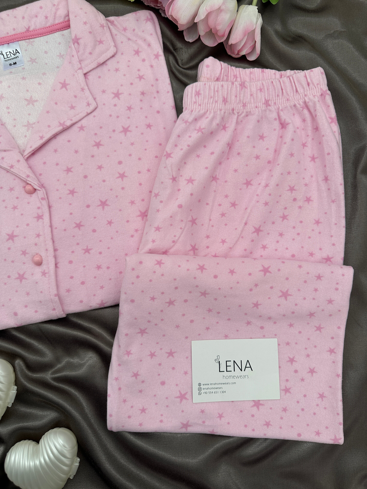 Pembe Yıldız Desenli Termosoft Pijama Takımı