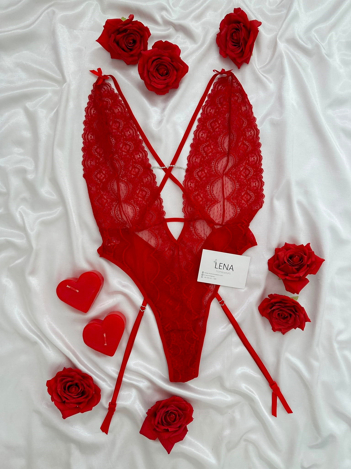 Redlove Kırmızı Taş Detaylı Tulum