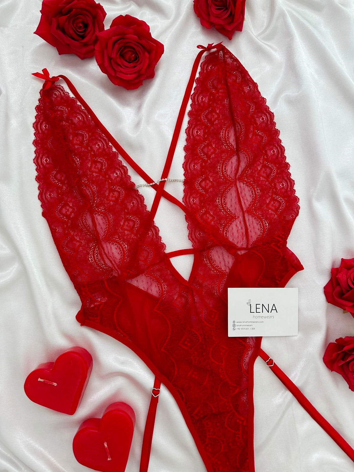 Redlove Kırmızı Taş Detaylı Tulum