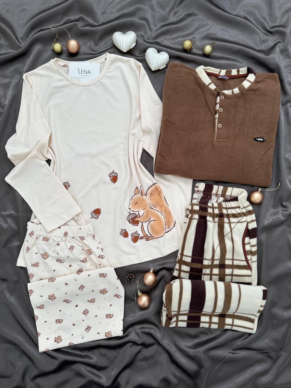 Sincop Günlük Rahat Sevgili Çift Uzun Kollu Pijama Takımı (2'li Set)