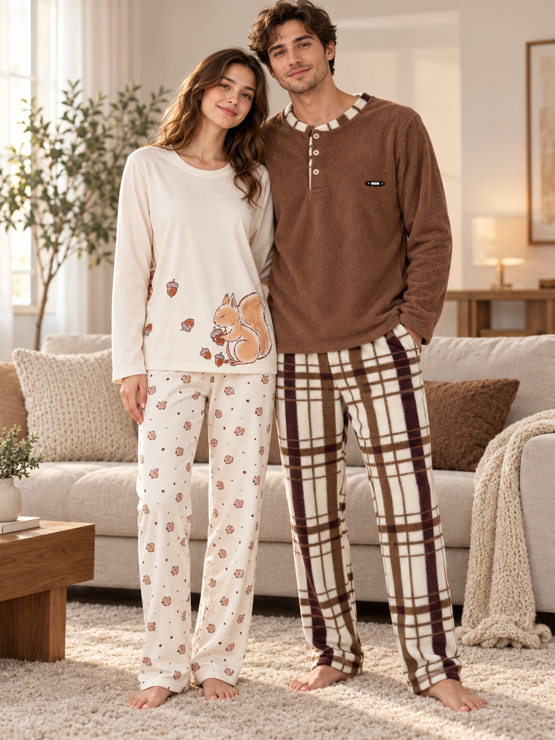 Sincop Günlük Rahat Sevgili Çift Uzun Kollu Pijama Takımı (2'li Set)