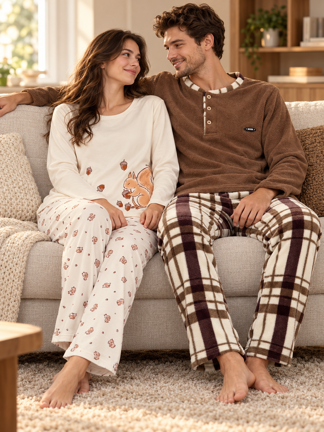 Sincop Günlük Rahat Sevgili Çift Uzun Kollu Pijama Takımı (2'li Set)