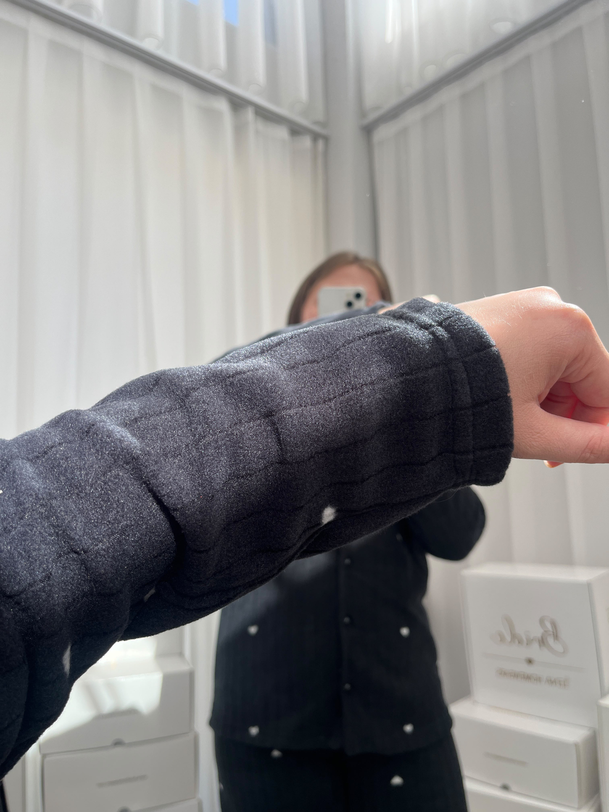 Siyah Kalp Desenli 4'lü Polar Uzun Kollu Pijama Takımı