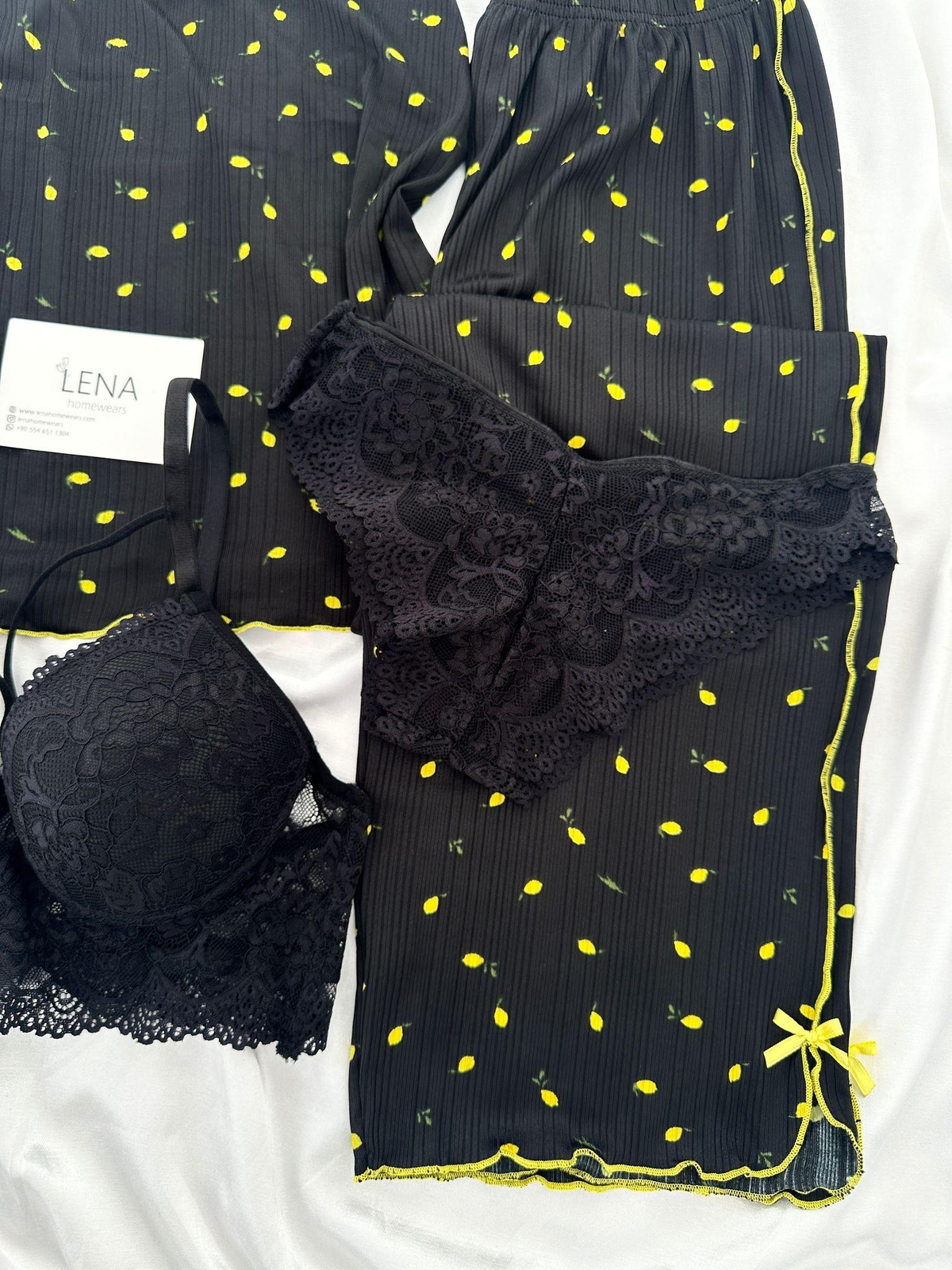 Siyah Limon Dörtlü Askılı Pijama Takımı 