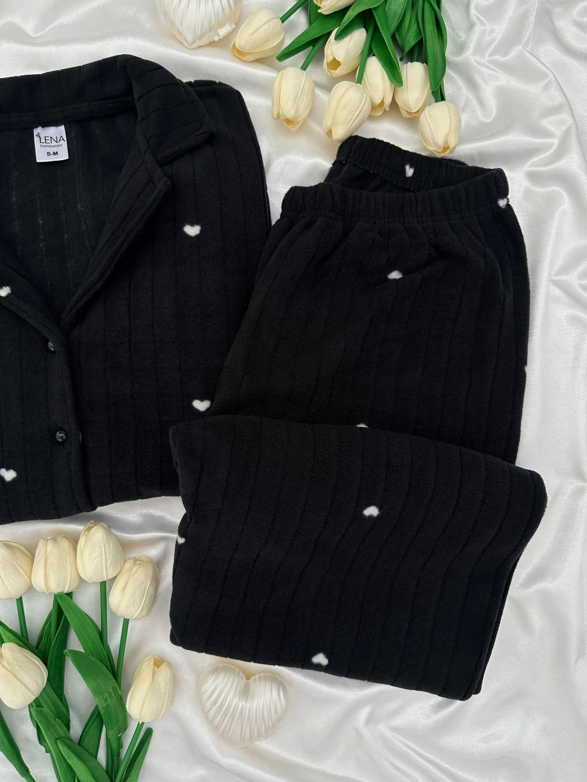 Siyah Pretty Uzun Kollu Polar Pijama Takımı