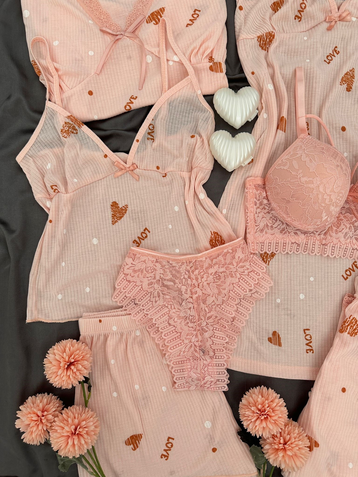 Somon Love Raporlu 7'li Pijama & Çamaşır Seti