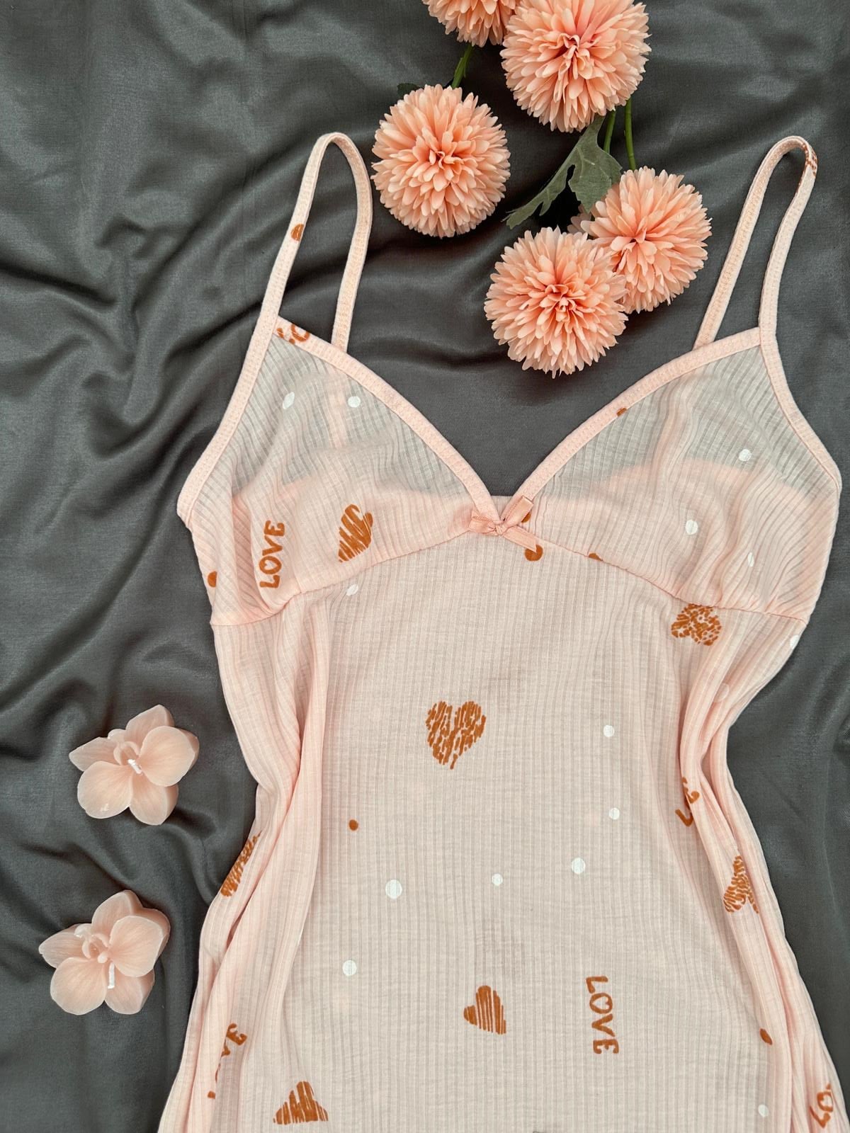 Somon Love Raporlu Gecelik Pijama Takımı