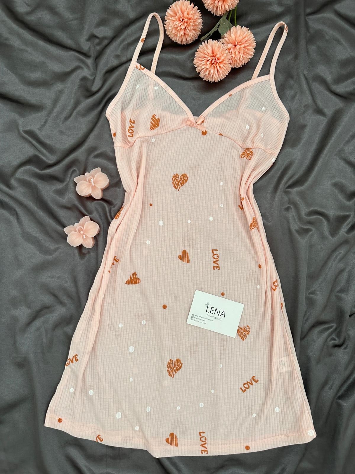 Somon Love Raporlu Gecelik Pijama Takımı