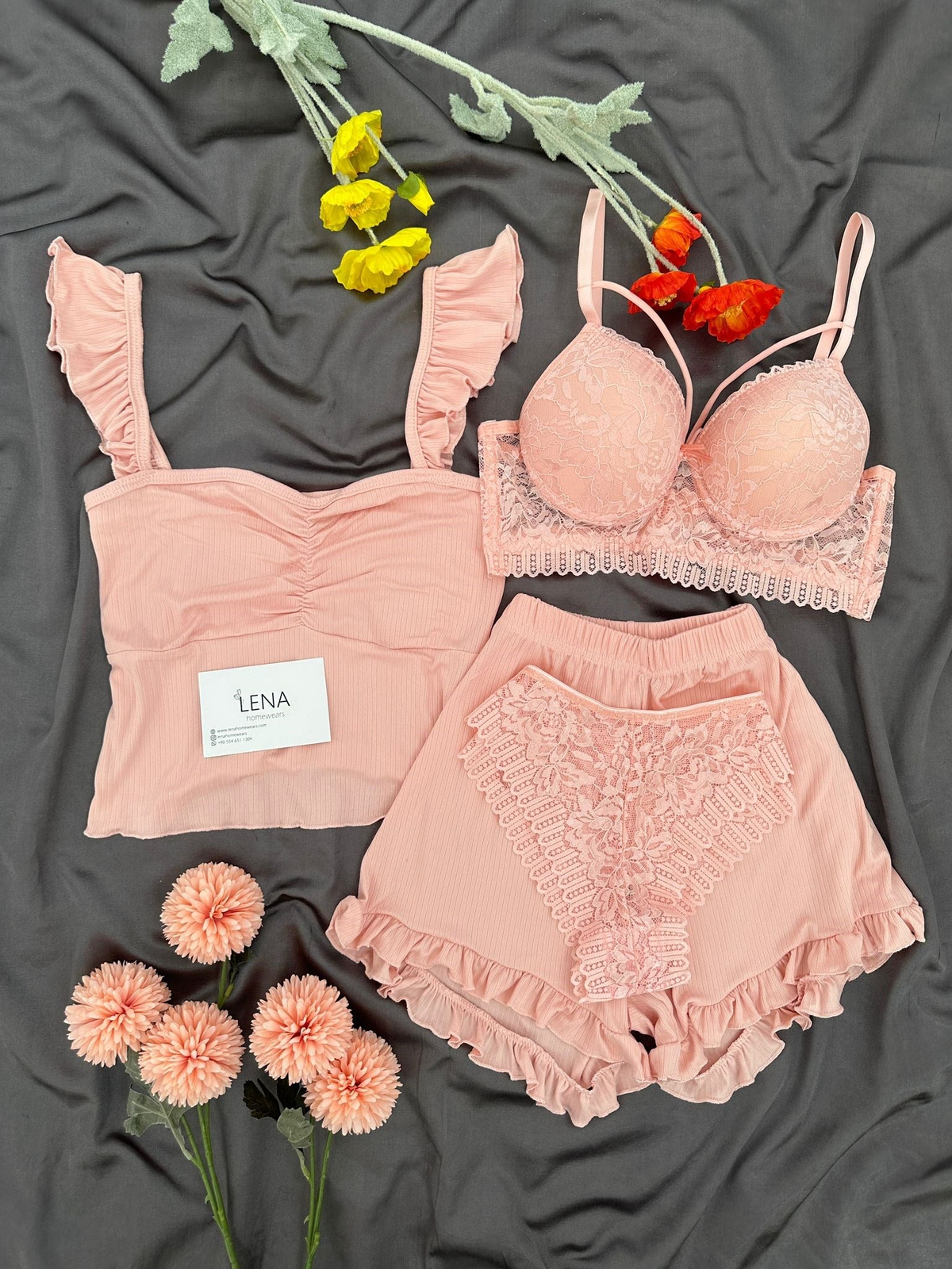 Somon Milas Şortlu Pijama & Çamaşır Seti