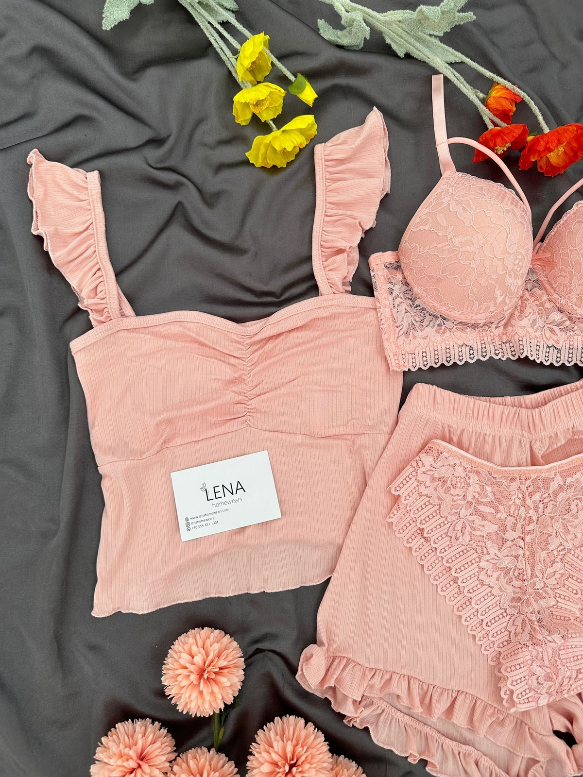 Somon Milas Şortlu Pijama & Çamaşır Seti