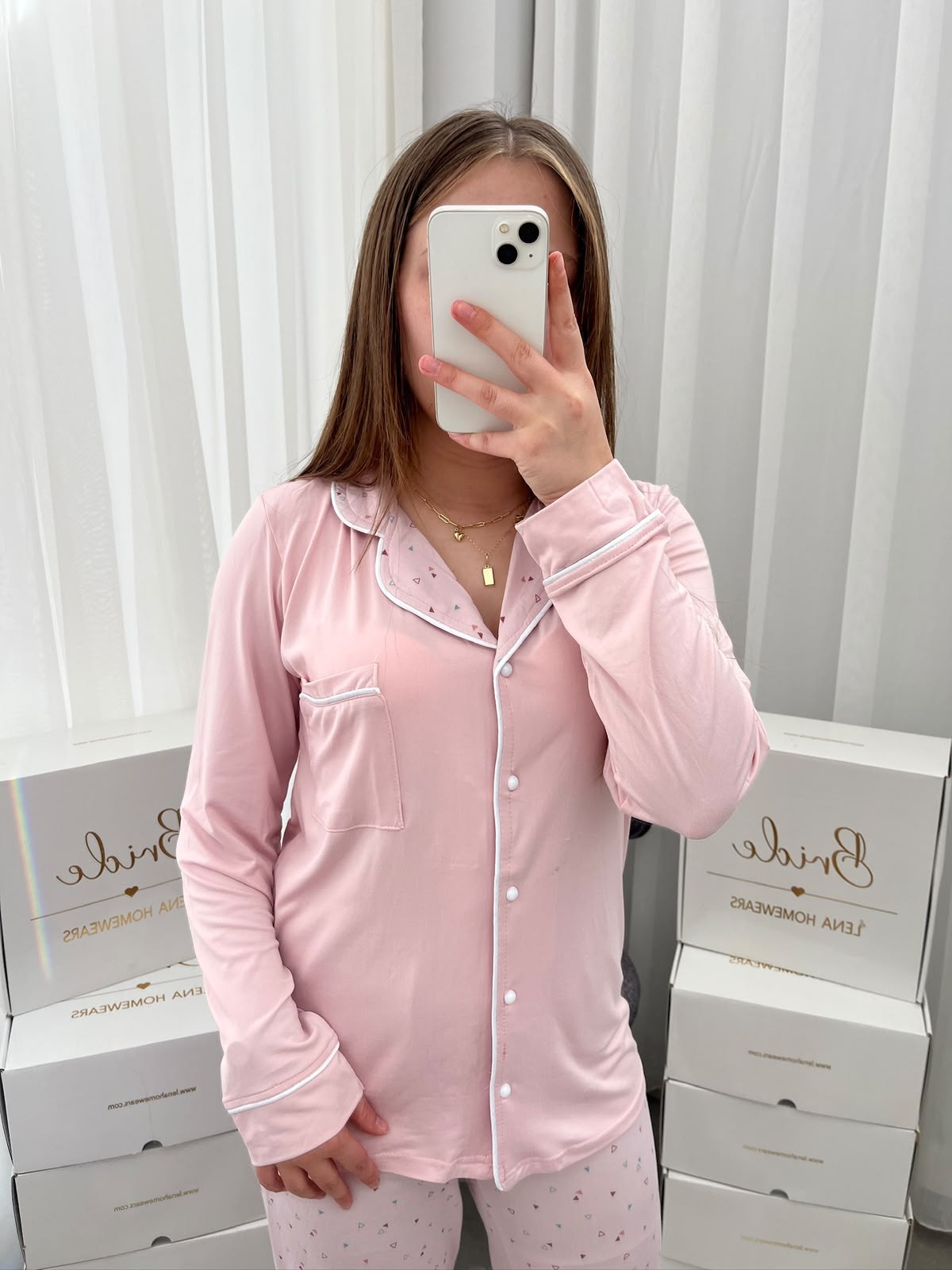 Üçgen Desenli Pembe Milan Uzun Kollu 4'lü Pijama Takımı