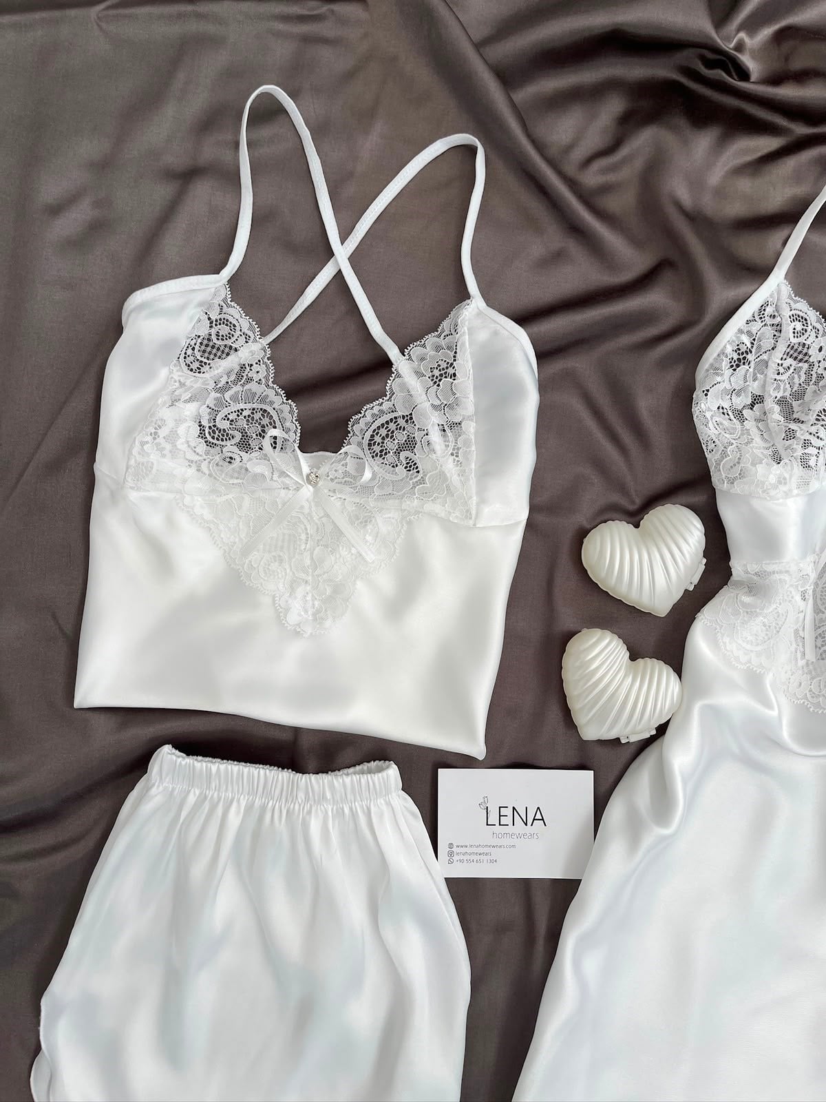 White Diva 3'lü Saten Takım