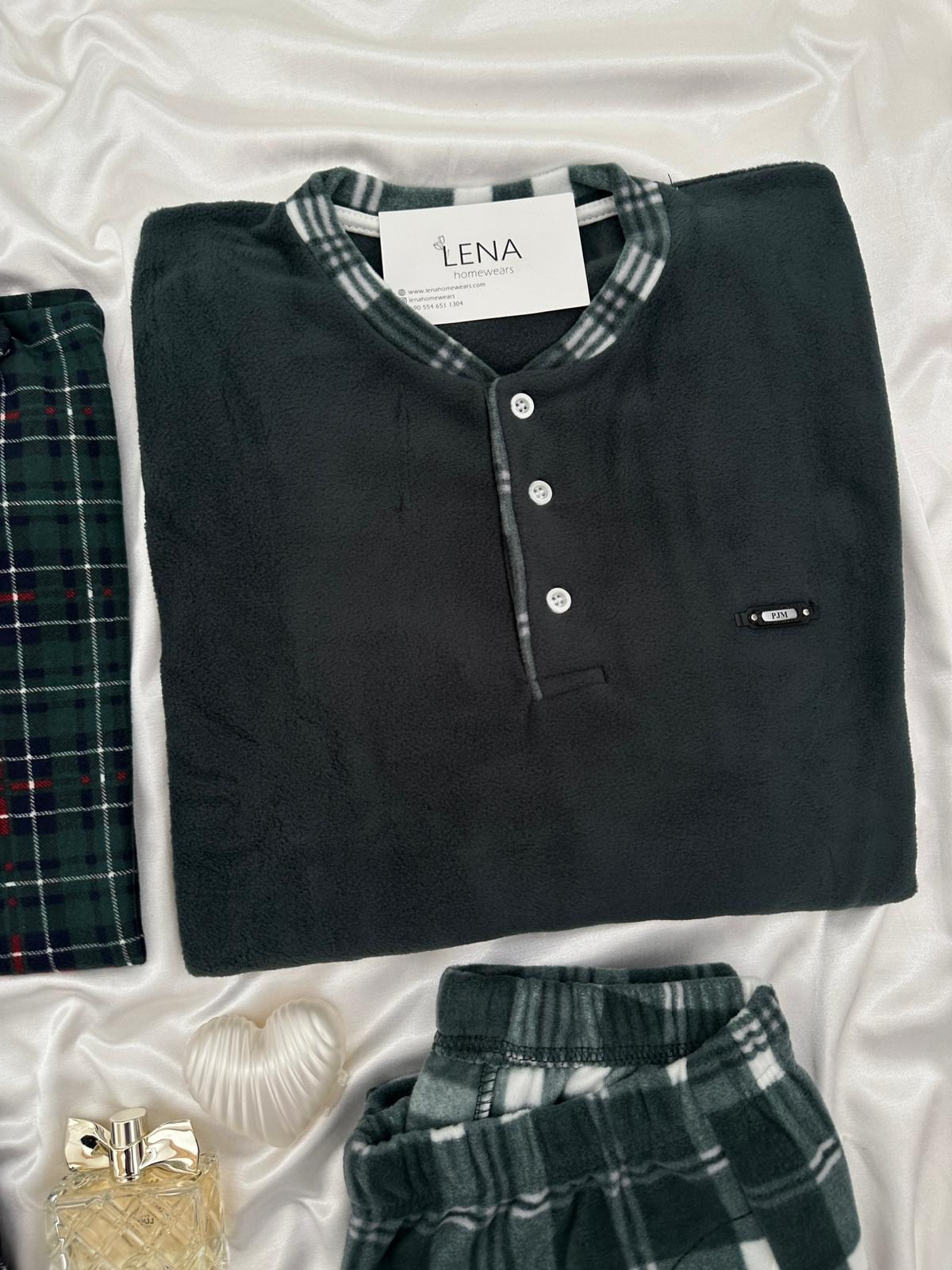 Yeşil Ekose Günlük Rahat Sevgili Çift Uzun Kollu Pijama Takımı (2'li Set)