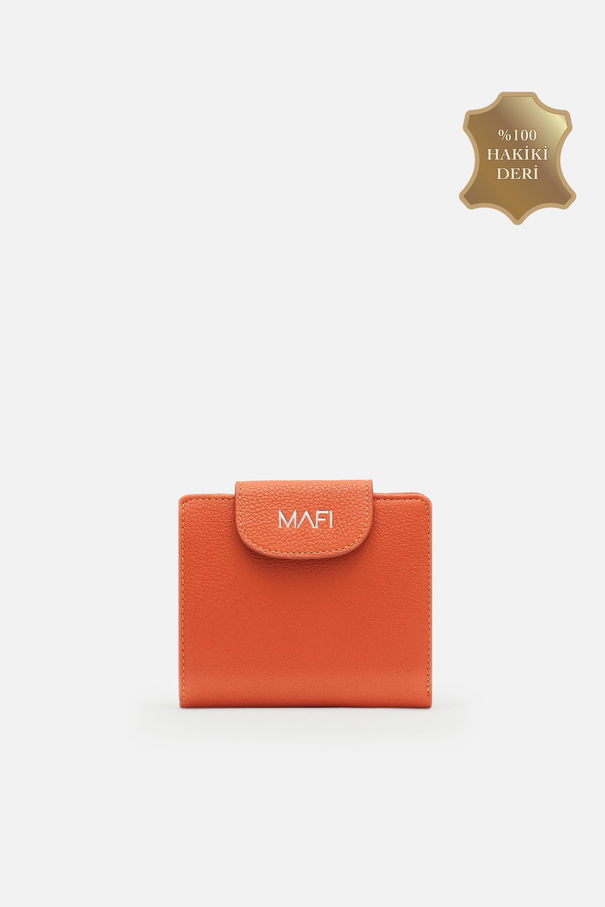 Mafi Nomed  %100 Doğal Turuncu Deri Kompakt Cüzdan – 11×10 cm