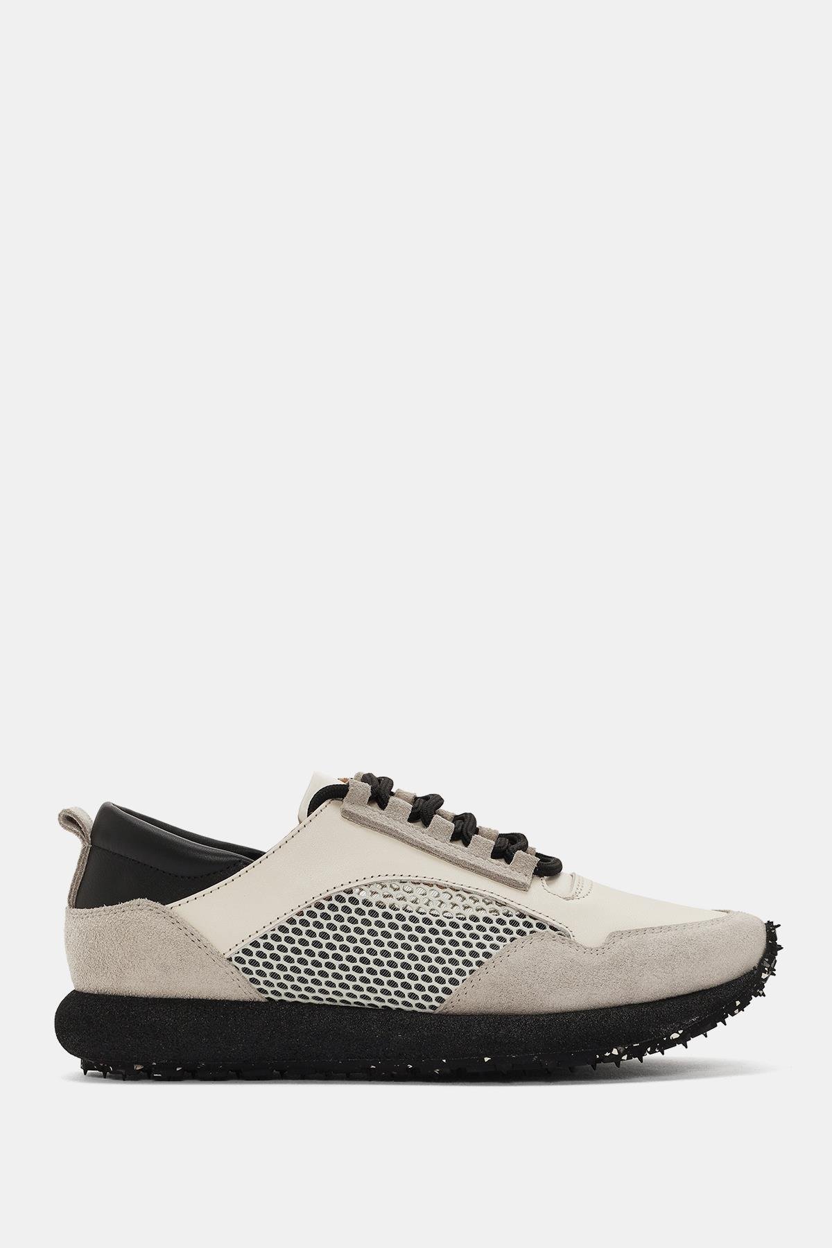 Northom Kadın % 100 Gerçek Deri Siyah-Gri Fileli Sneaker