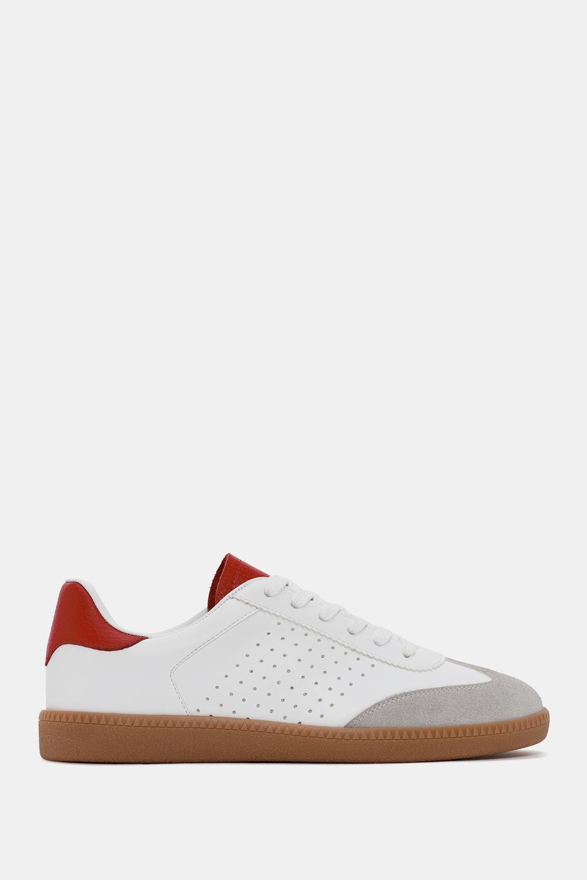 Atlanta Kadın Beyaz-Kırmızı Suni Deri Sneaker