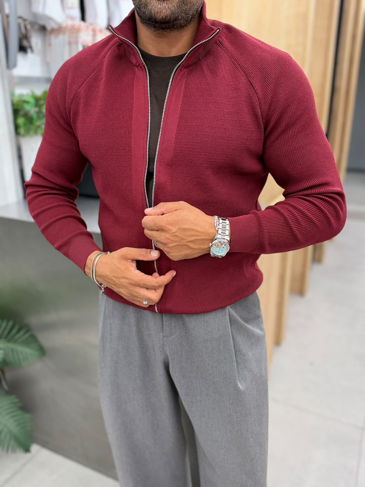 Ferel Çelik Örme Reglan Kol Hırka Bordo
