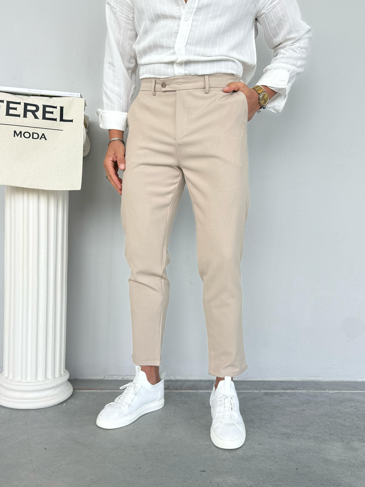 Slimfit Kumaş Pantolon Krem