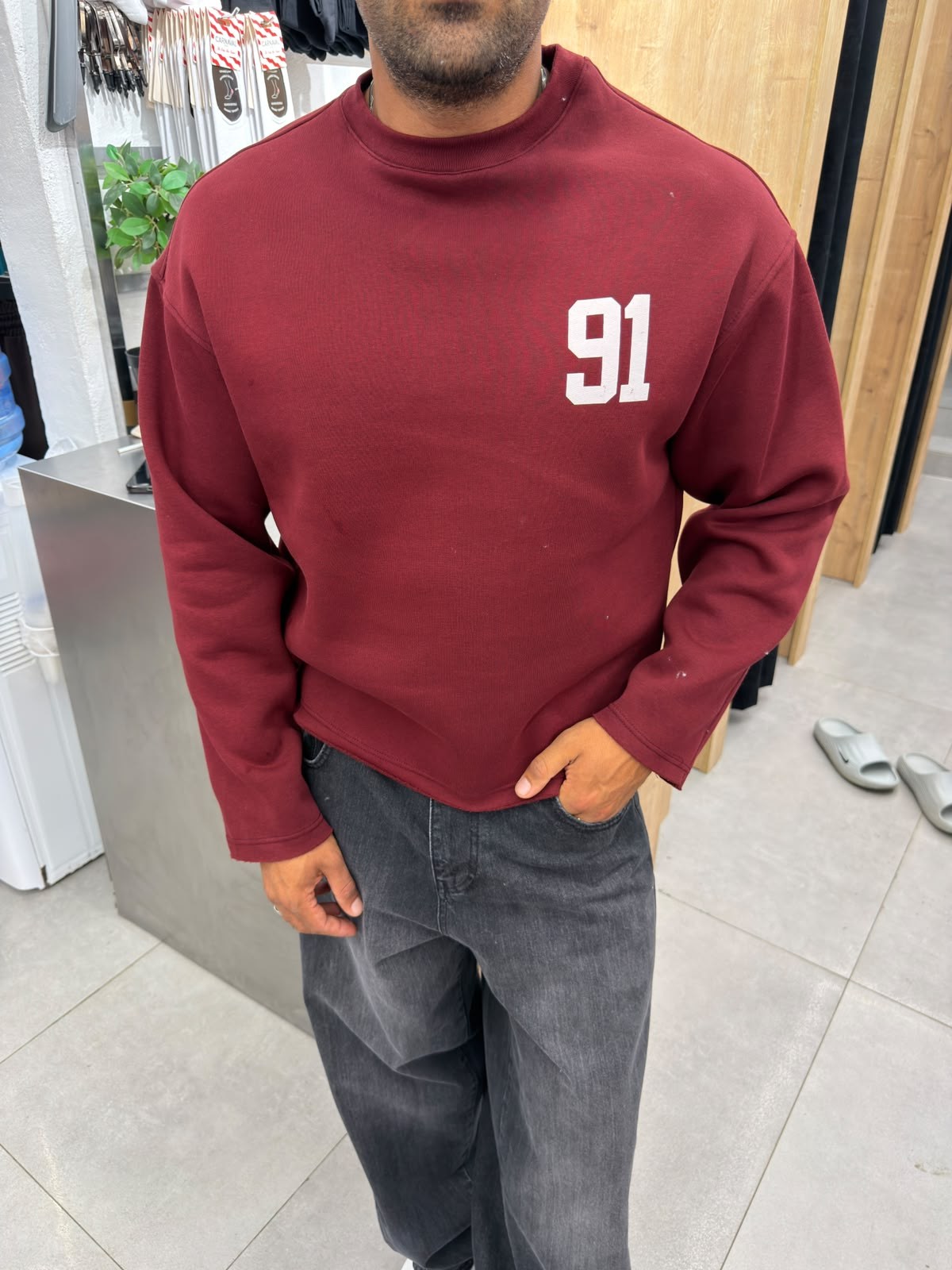 Vamos 91 Boxfit Pamuklu Sweat Bordo