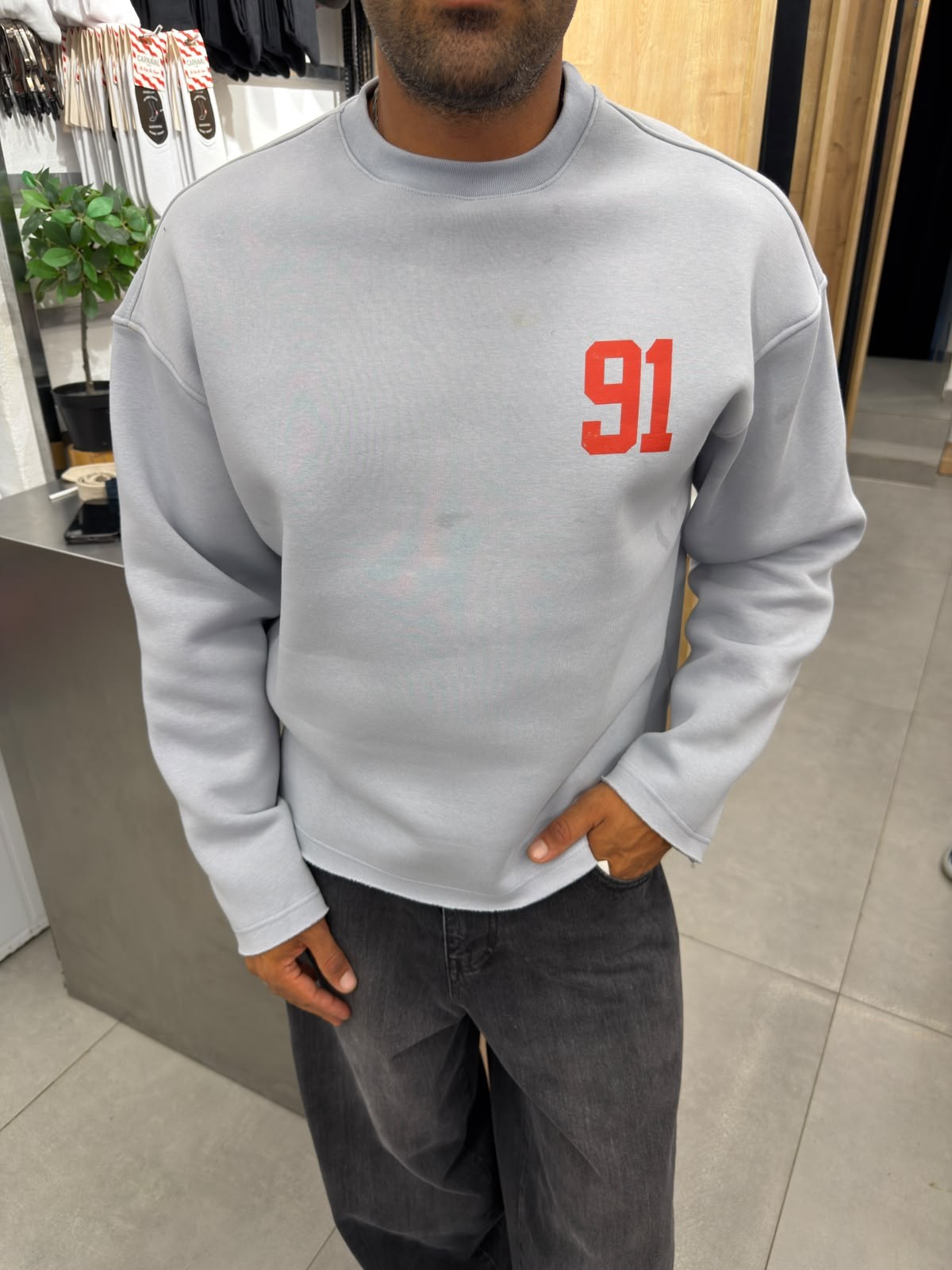 Vamos 91 Boxfit Pamuklu Sweat Gri