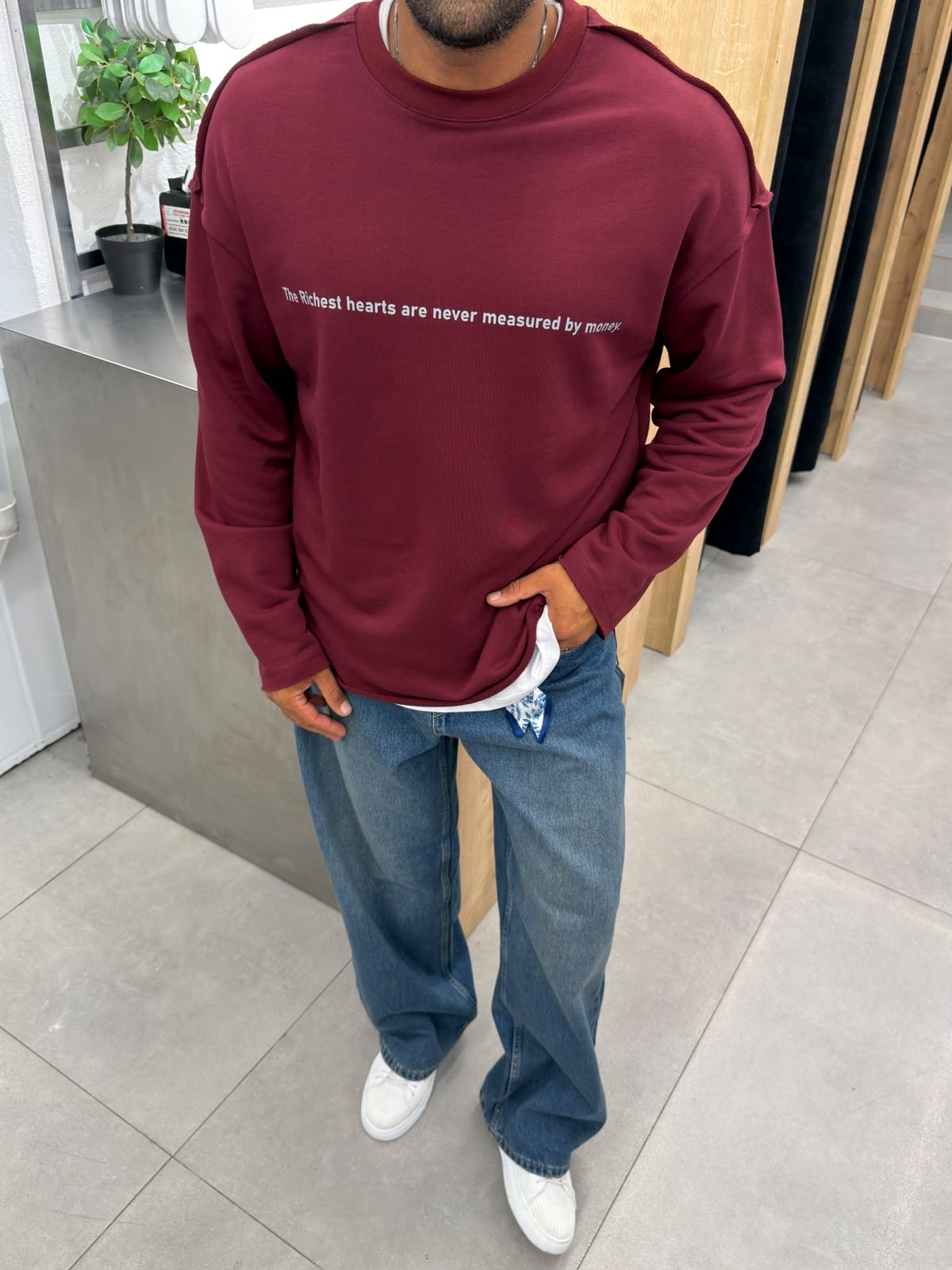 Vamos Pis Detay Oversize Sweat Bordo