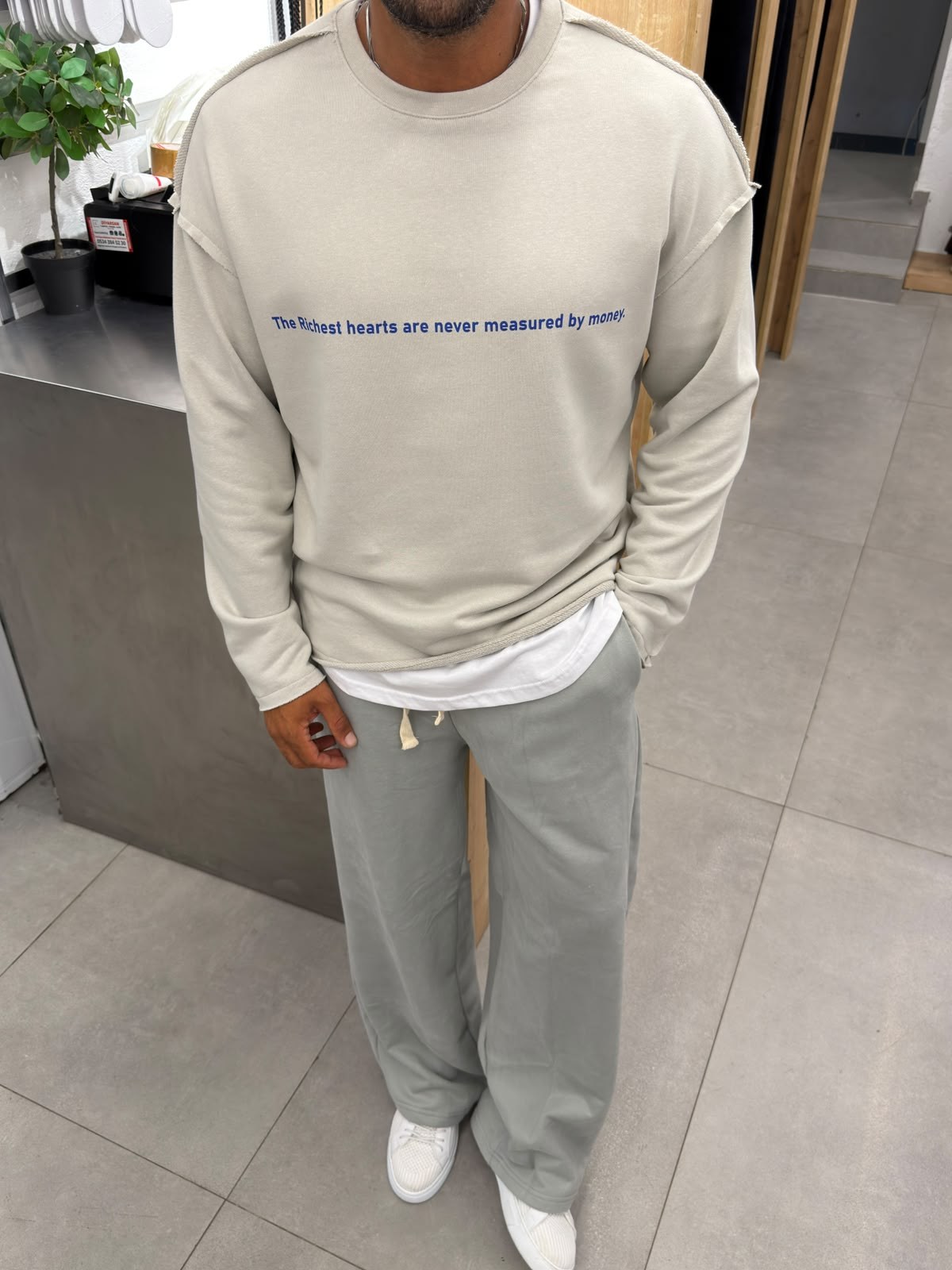 Vamos Pis Detay Oversize Sweat Taş