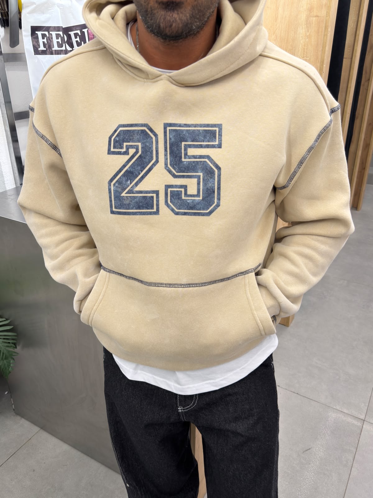 Vamos Yıkamalı Sweatshirt Bej