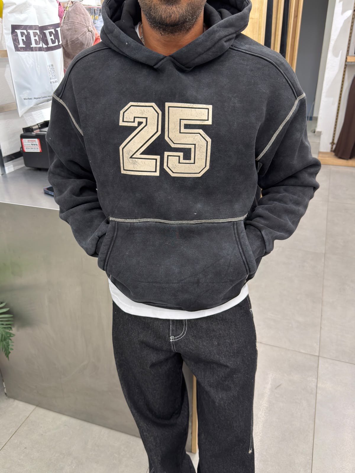 Vamos Yıkamalı Sweatshirt Siyah