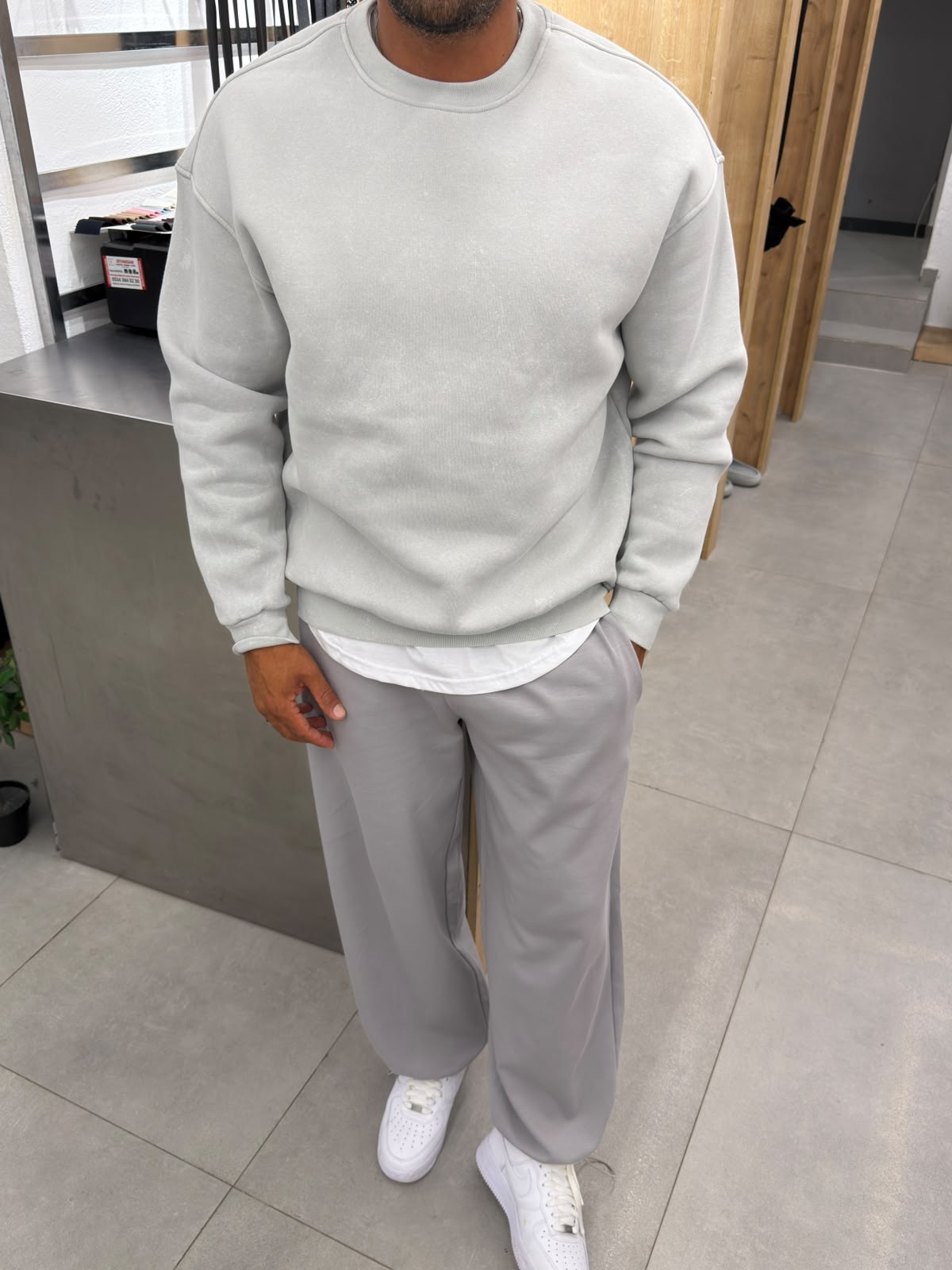Yıkamalı Basic Sweat Gri