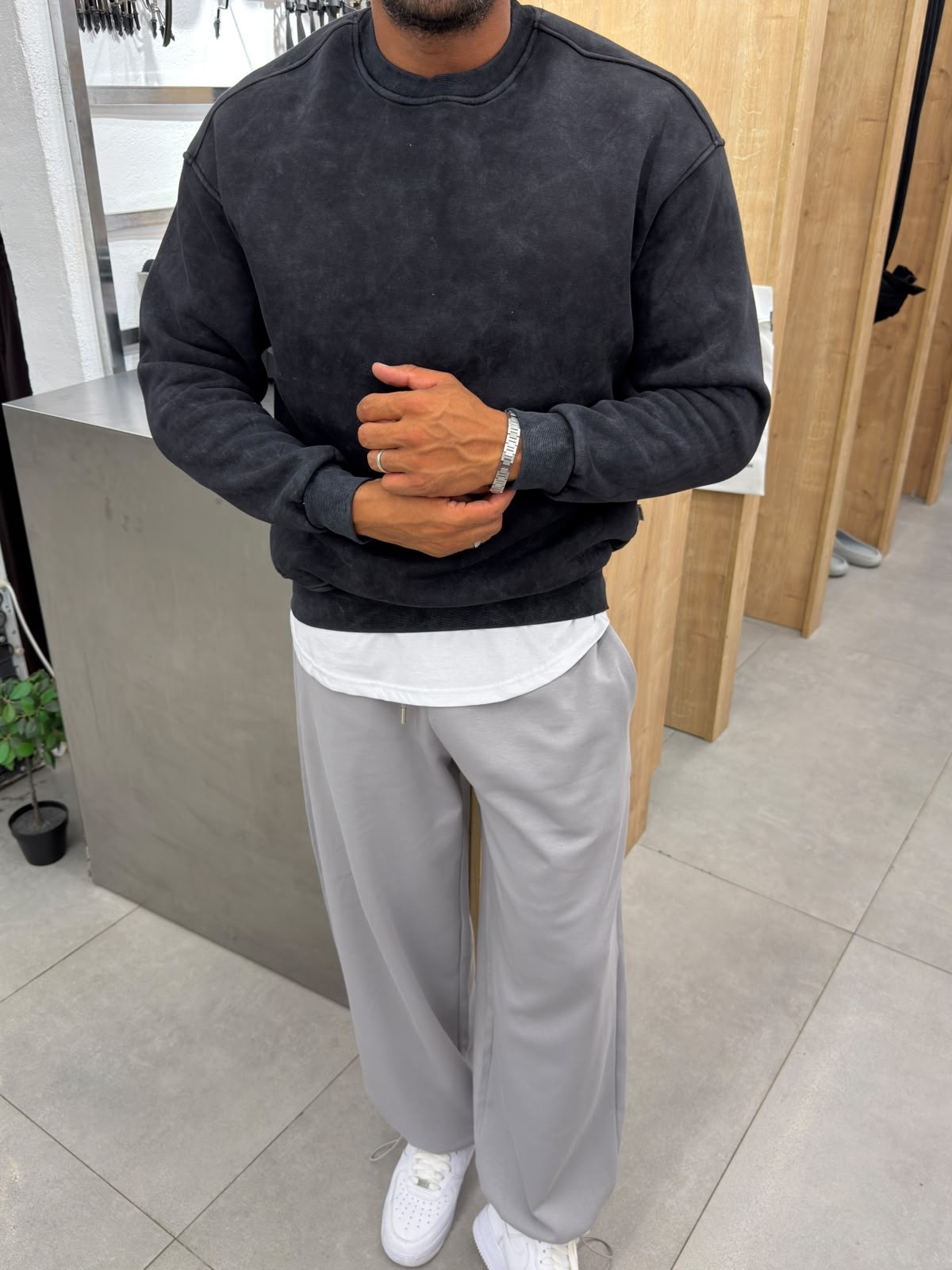 Yıkamalı Basic Sweat Siyah