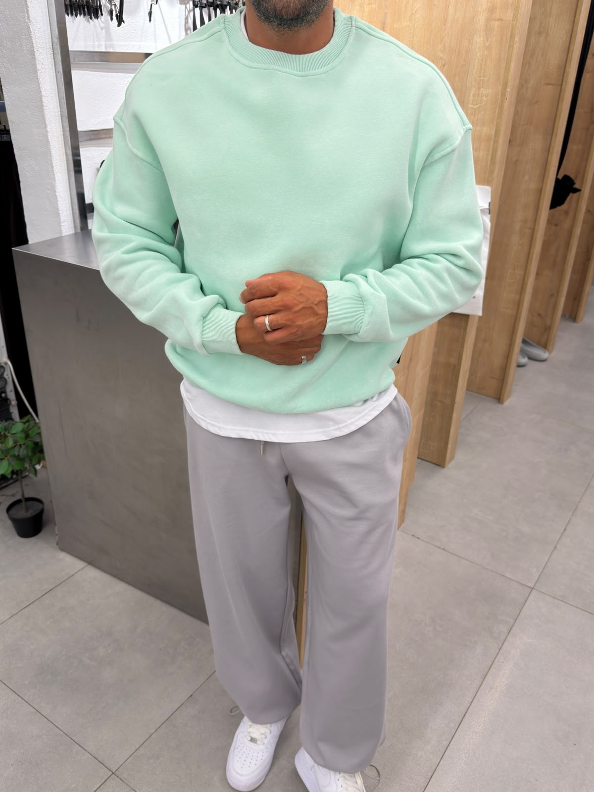 Yıkamalı Basic Sweat Su Yeşili