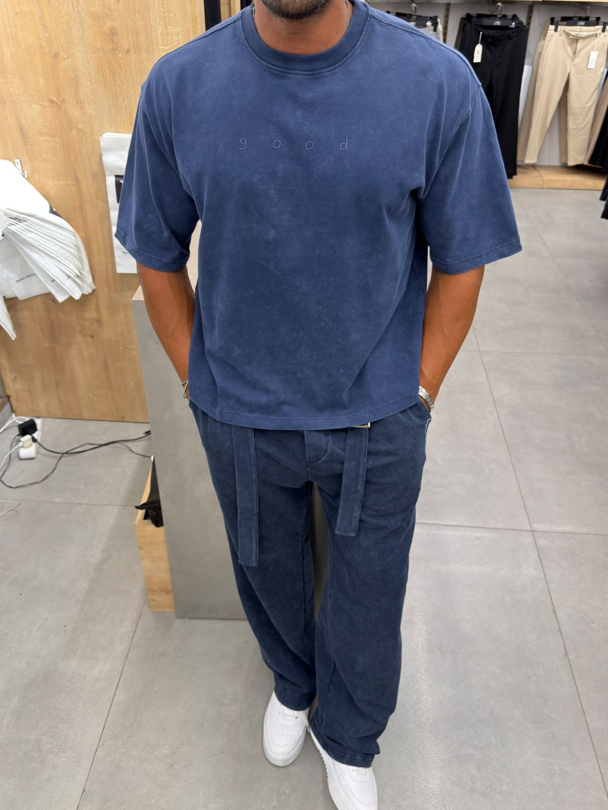 Yıkamalı Boxfit Kalıp Tshirt İndigo