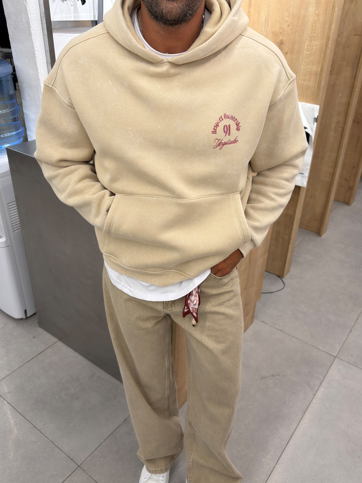 Yıkamalı Yüksek Kalite Sweatshirt Bej