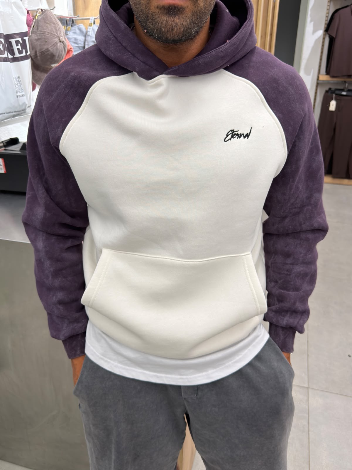 Yüksek Kalite Yıkamalı Sweatshirt Beyaz Mor