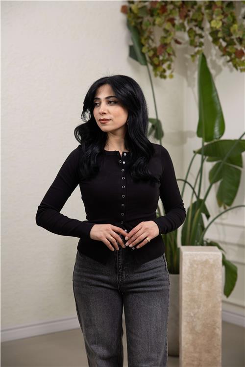 Çıtçıtlı Bluz Siyah