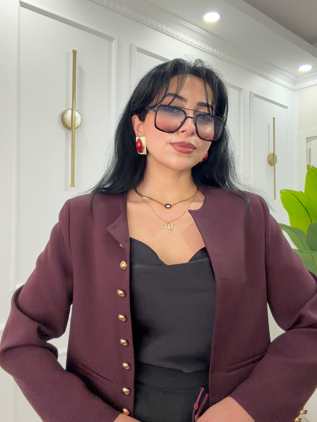 Sıfır Yaka Crop Ceket Mürdüm