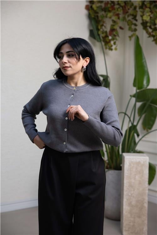 Triko Hırka Gri-Premium Seri