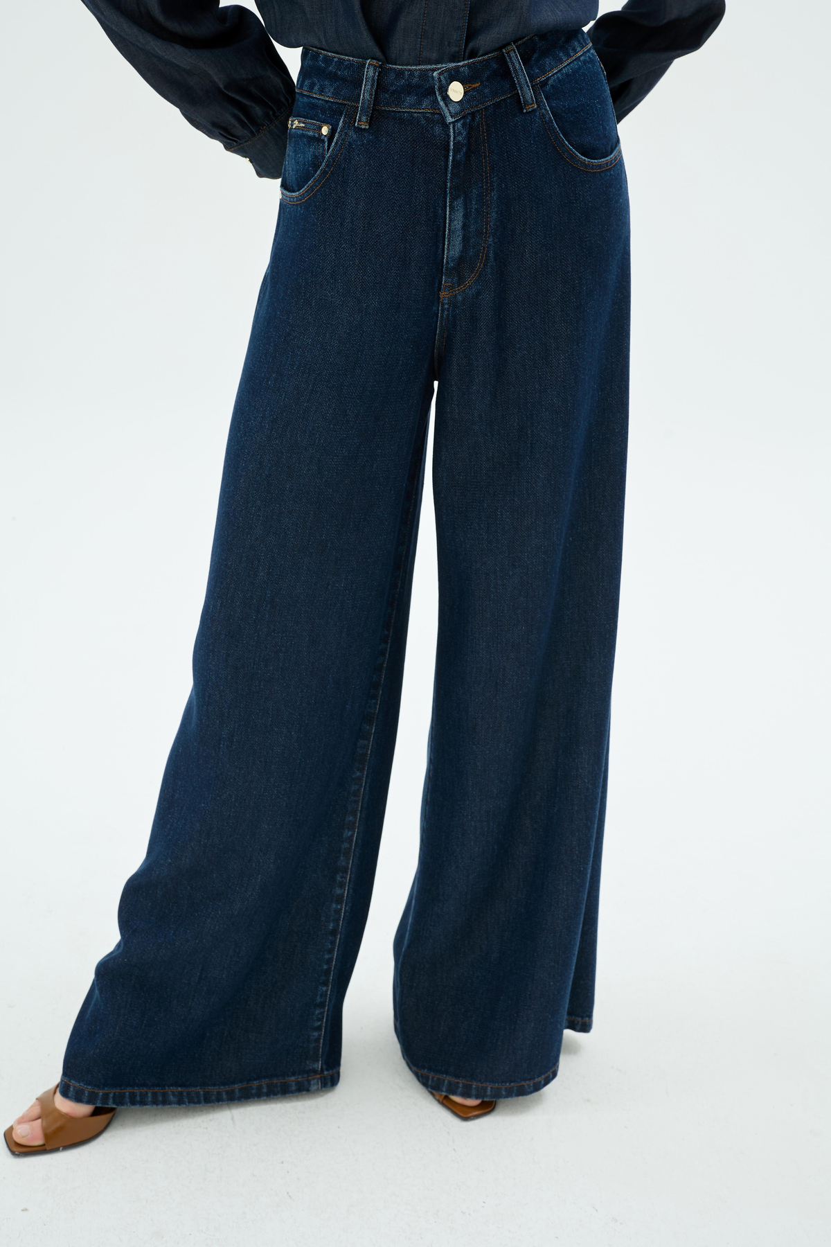 Soul Tencel Palazzo Denim Pantolon Koyu Mavi