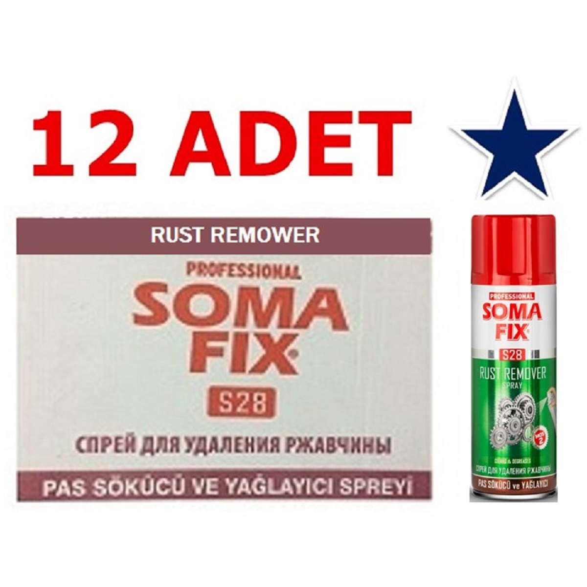 12 Adet 400 ml Somafix Pas Sökücü ve Yağlayıcı Sprey S28