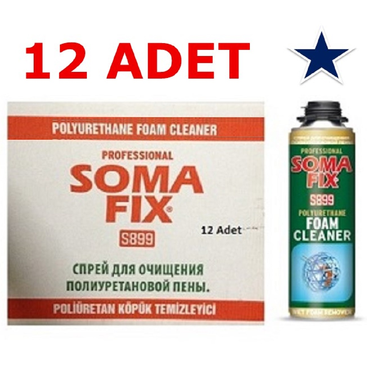 12 Adet 500 ml Somafix Poliüretan Köpük Temizleyicisi Köpük Tabancası Temizleyicisi S899