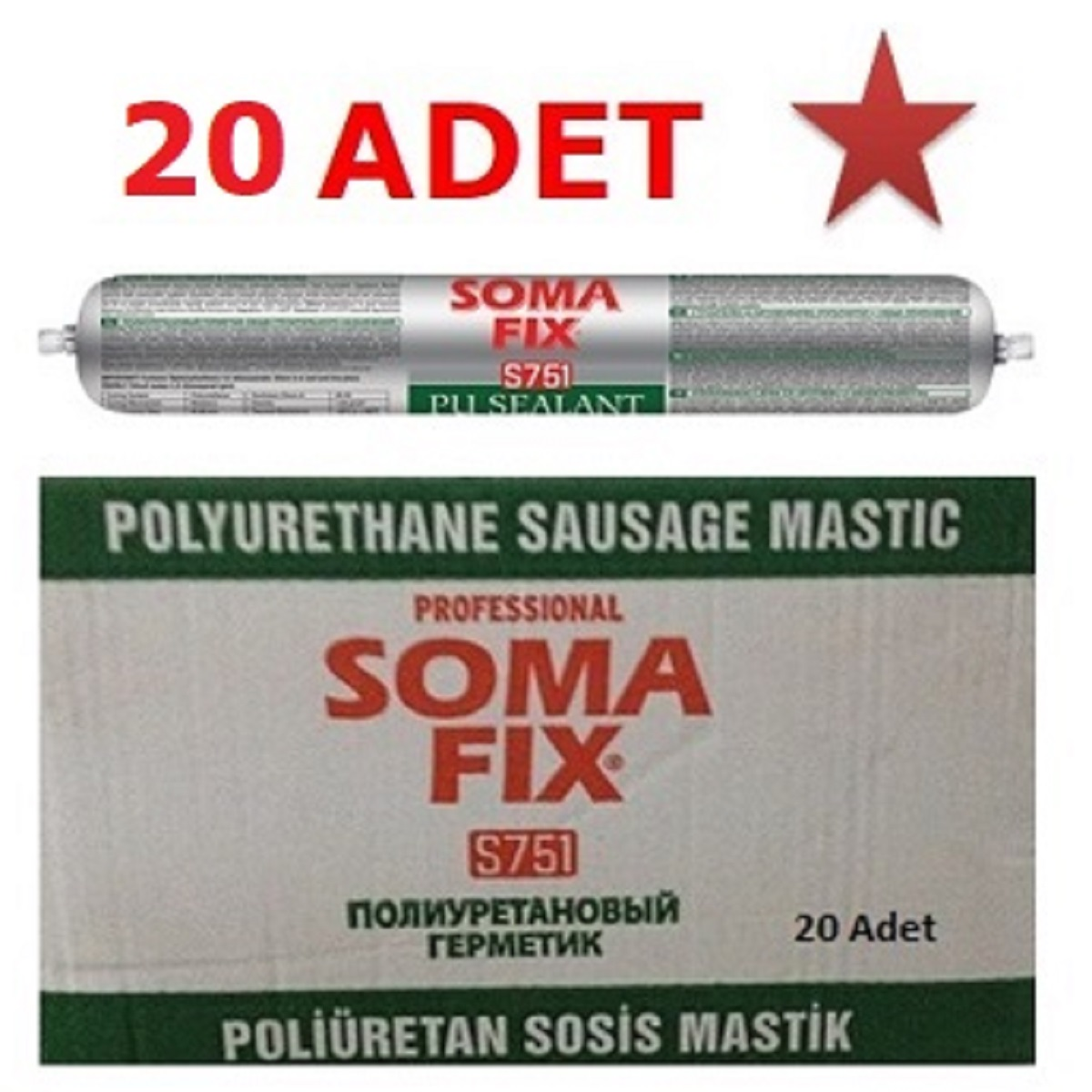 20 Adet 600 ml Beyaz Somafix Sosis Poliüretan Mastik Dış Cephe Oto Mastiği